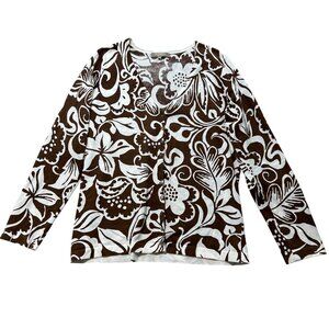 Tommy Bahama Women's Large Brown & White Floral Button Front Cardigan